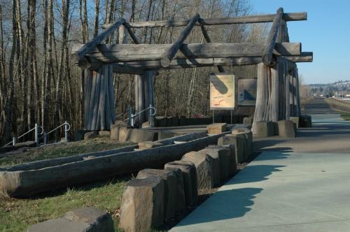 Wooden entry way with sign