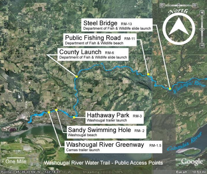 Map of kayaking locations near Washougal
